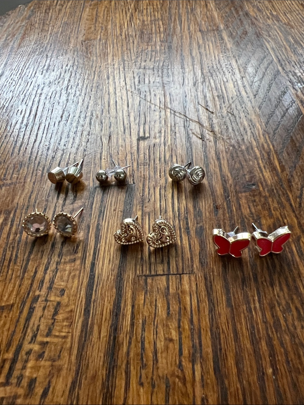 Mixed Stud Earring Set - Silver & Red Butterfly